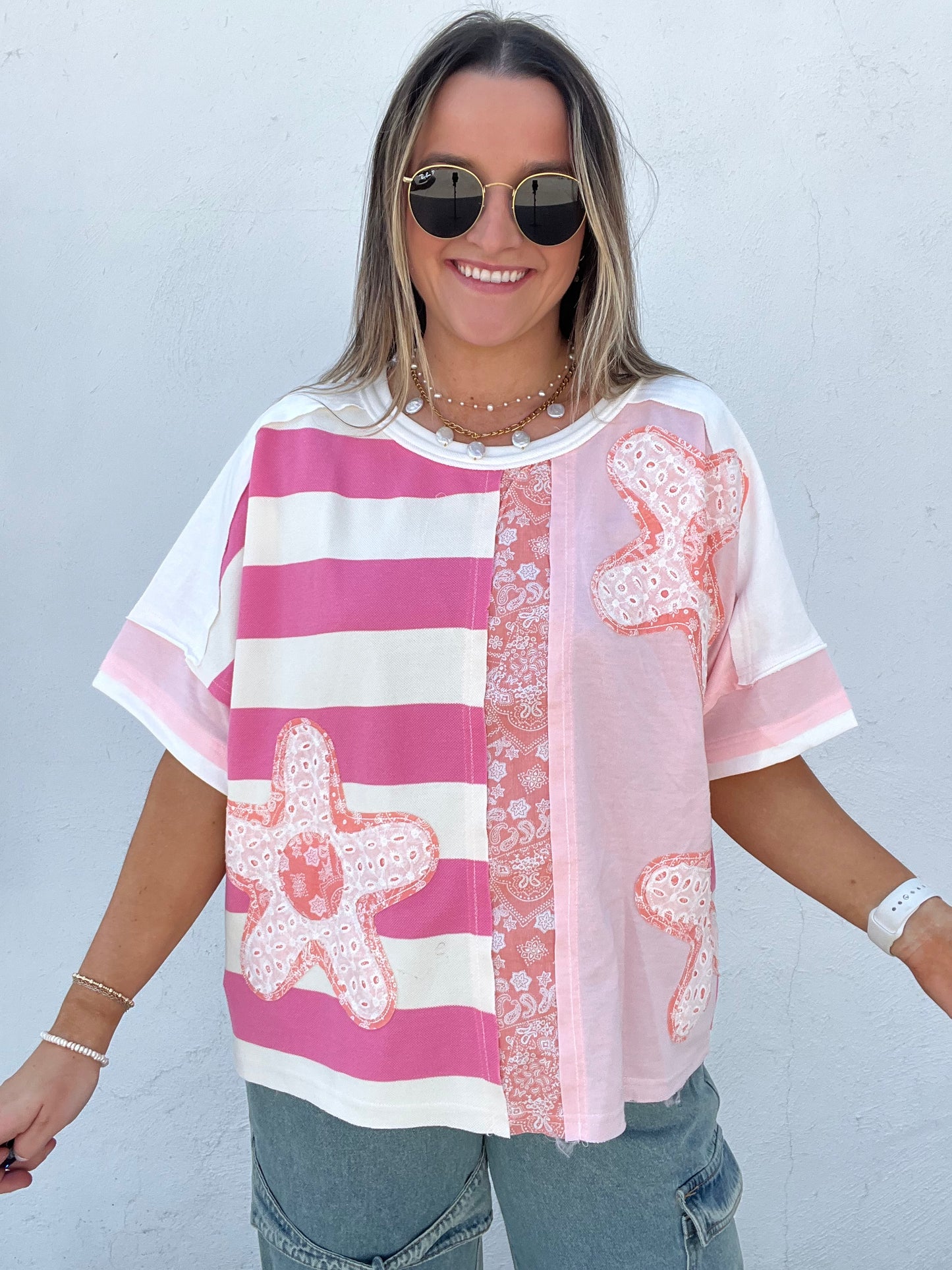 Stitch & Stripe Top - PINK