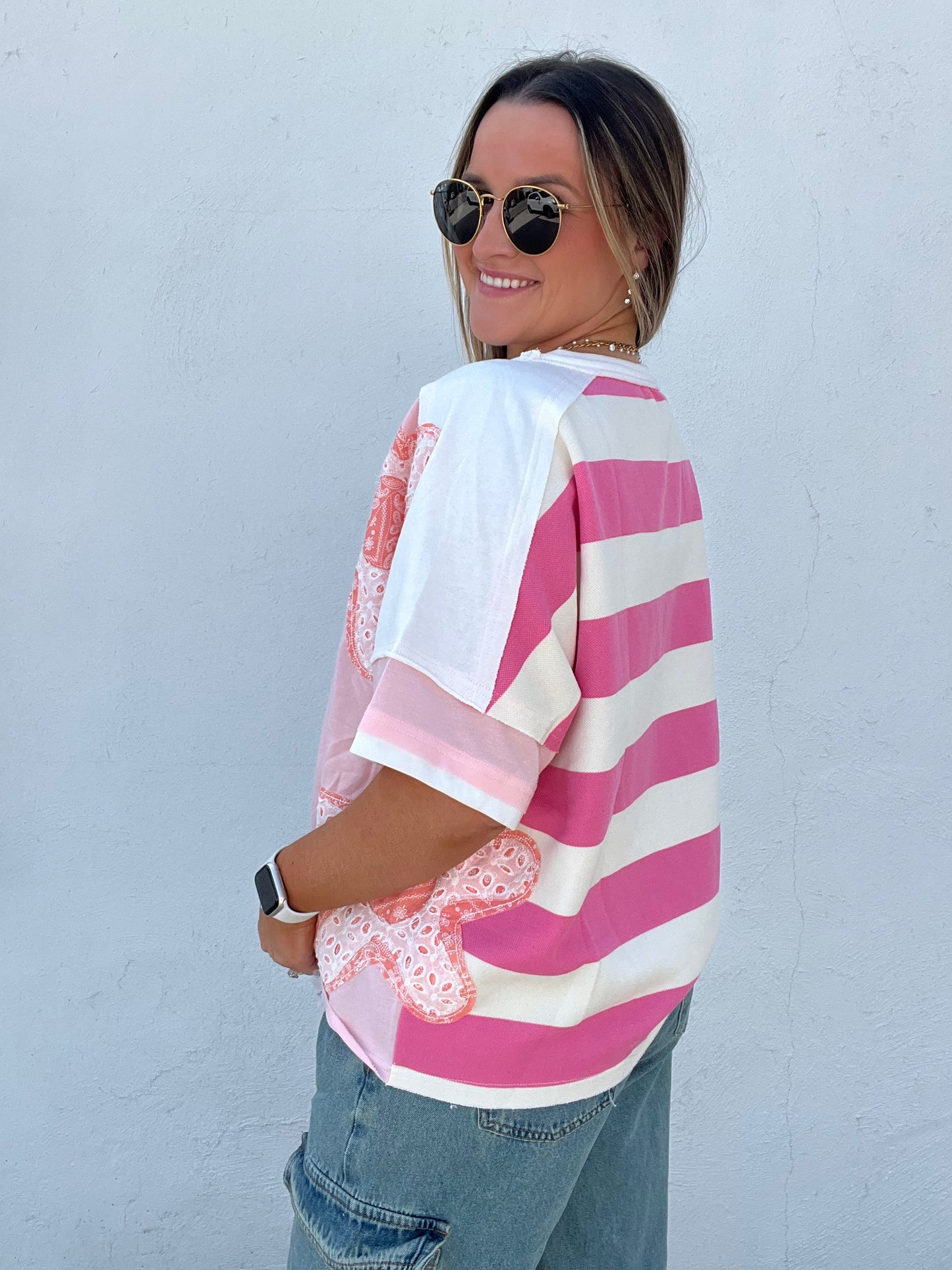 Stitch & Stripe Top - PINK