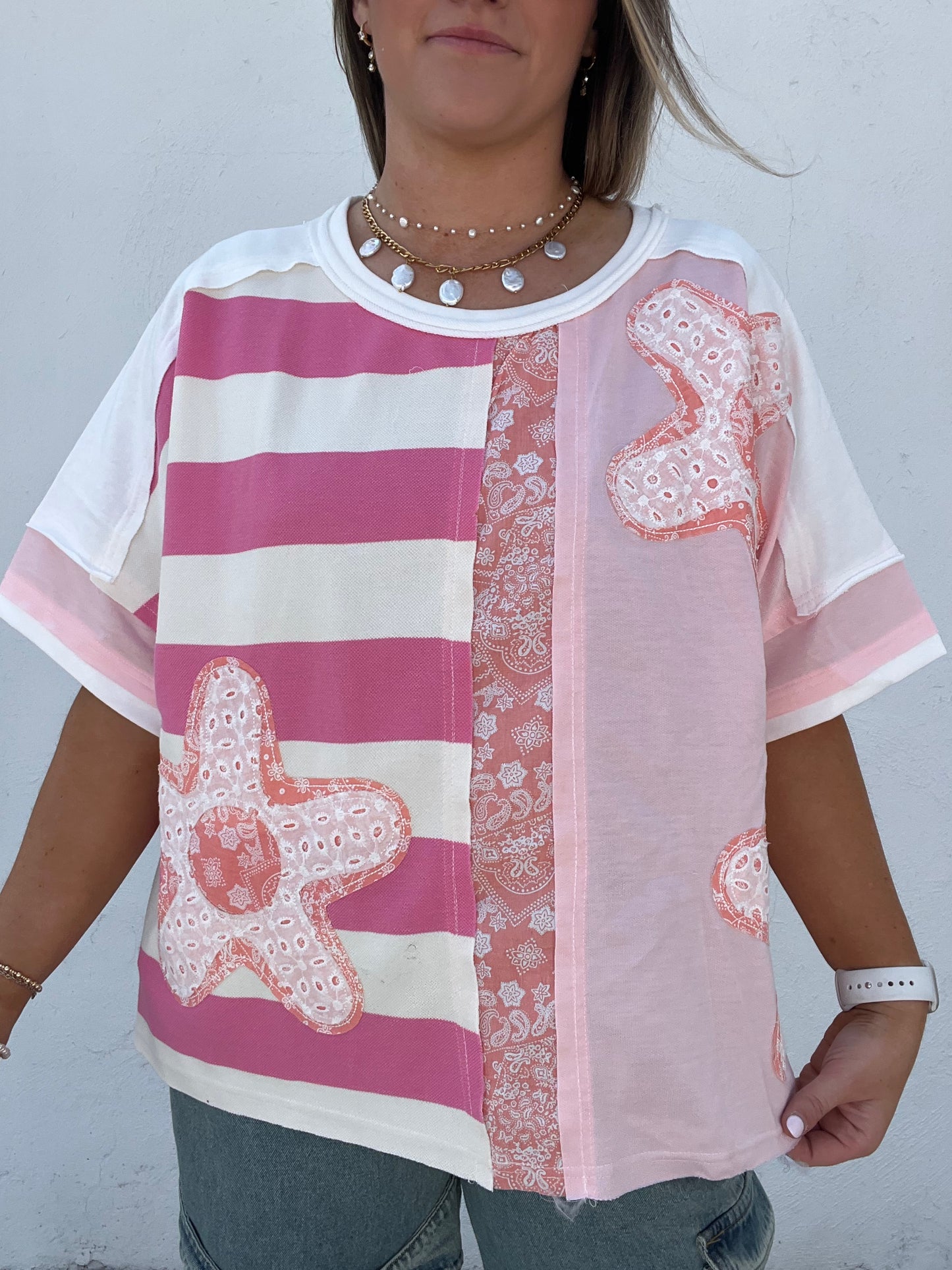 Stitch & Stripe Top - PINK