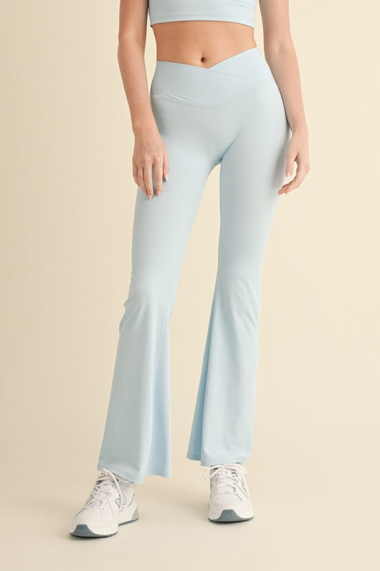 High Waist Crossover Flare Legging - BABY BLUE