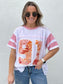 Short Sleeve 91 Varsity Top - (Ivory/Pink)