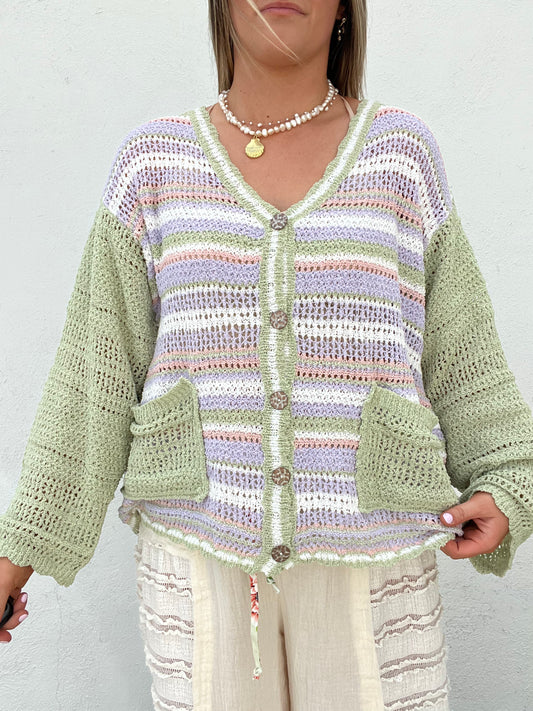 Tropical Stripe Cardigan - GREEN