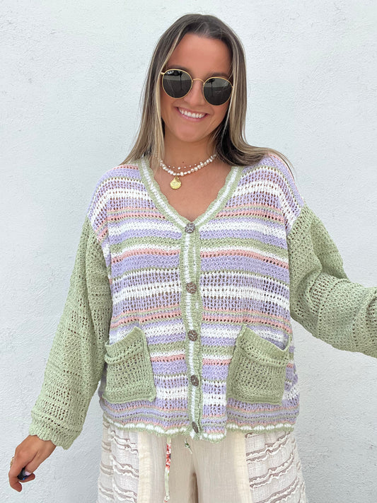 Tropical Stripe Cardigan - GREEN
