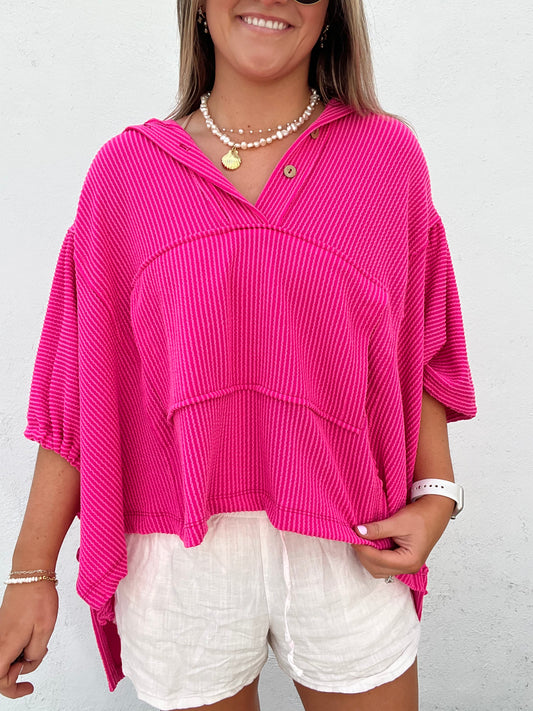 Ribbed Nautical Henley - PINK