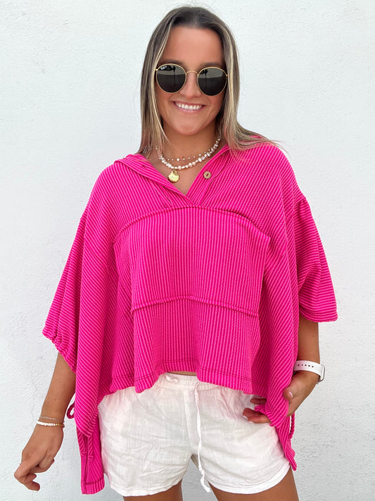 Ribbed Nautical Henley - PINK