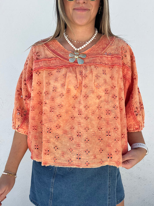 The Sun Glow Eyelet Top