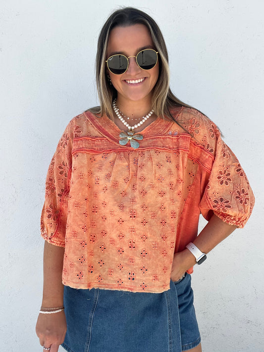 The Sun Glow Eyelet Top