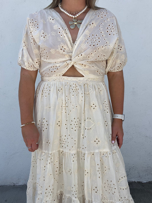 Lex Front Twist Eyelet Dress