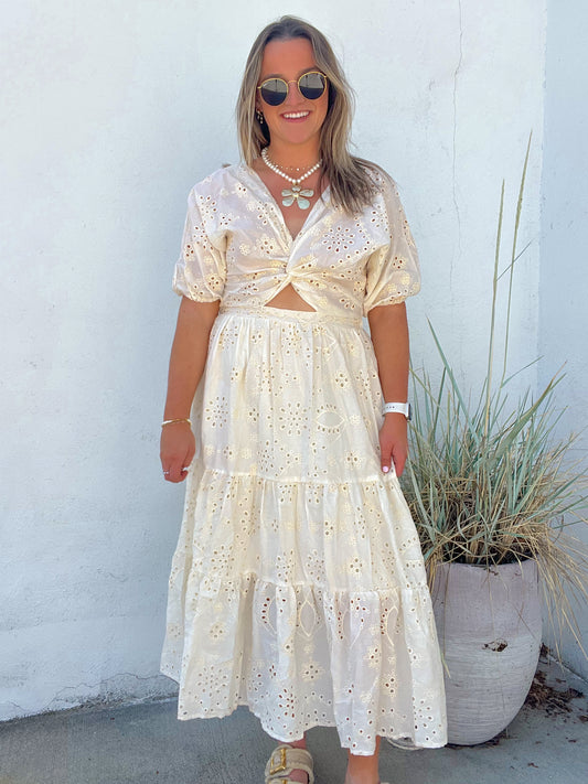 Lex Front Twist Eyelet Dress
