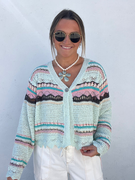 Soft Mint Scalloped Cardigan