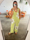 Mineral Washed Flower Jumpsuit - LIME