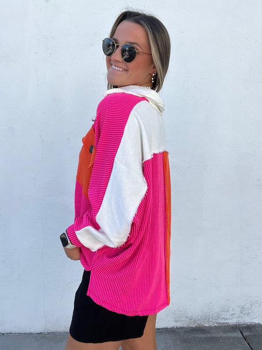 Lets Go Party Henley - PINK/ORANGE