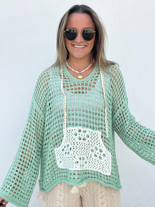 The Margo Crochet Hoodie - GREEN