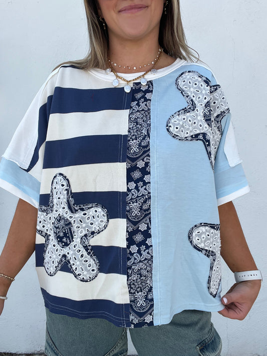 Stitch & Stripe Top - BLUE