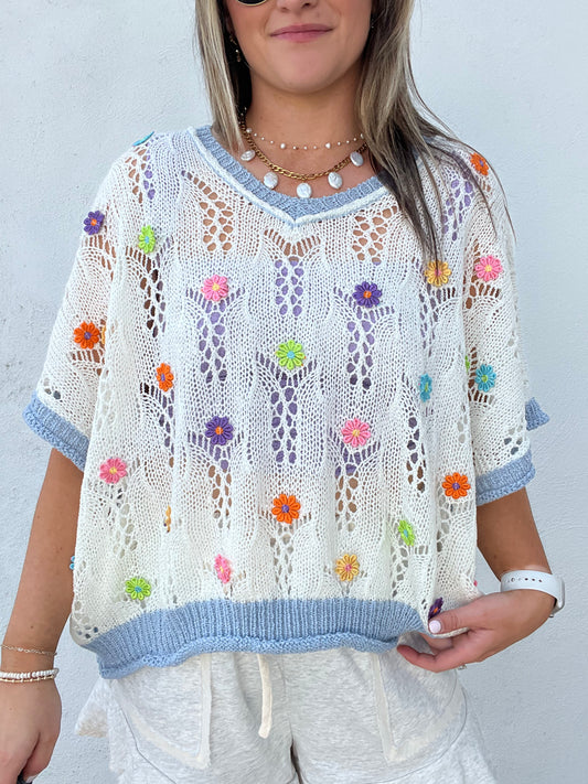 The Country Side Floral Top - BLUE