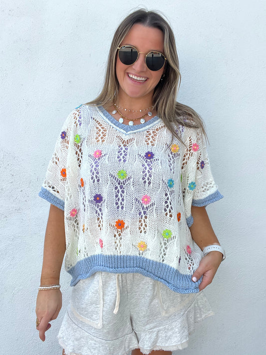 The Country Side Floral Top - BLUE