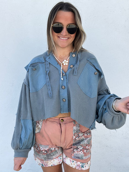 Vivid Vibe Thermal Shacket - ASH BLUE