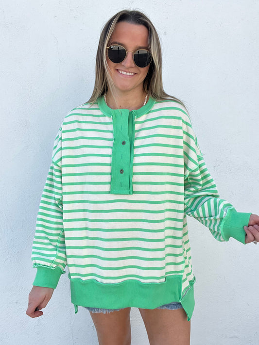 The Lazy Day Striped Henley - GREEN