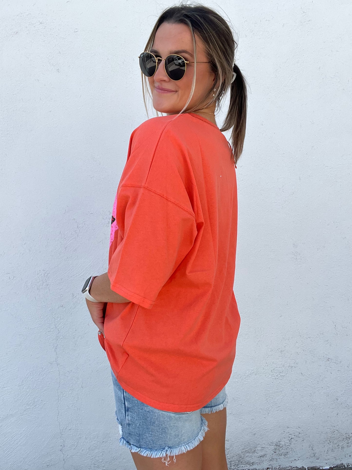 Coral Rolling Stone Tee