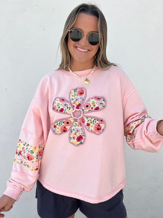 Patchwork Petals Pullover - PINK