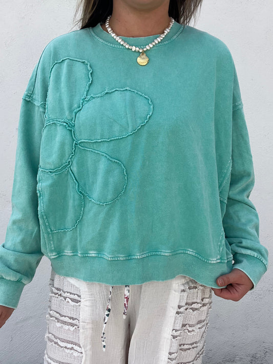 Flower Patch Washed Terry Knit Pullover