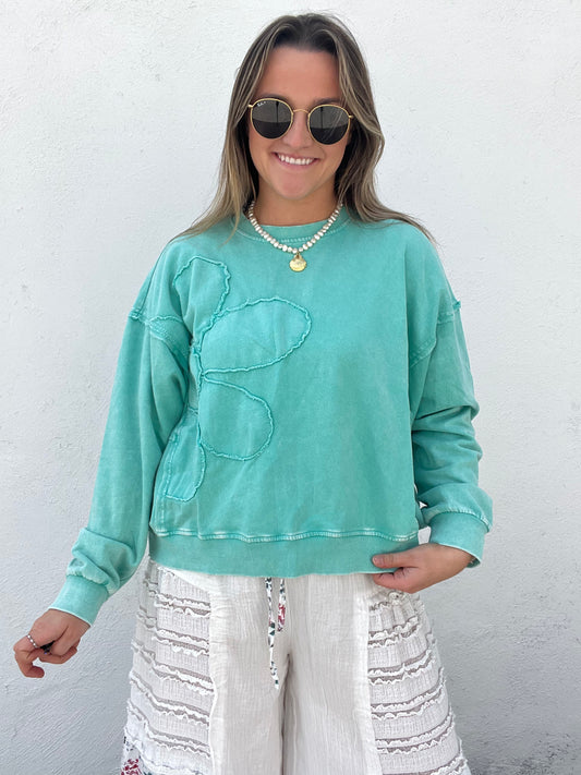 Flower Patch Washed Terry Knit Pullover