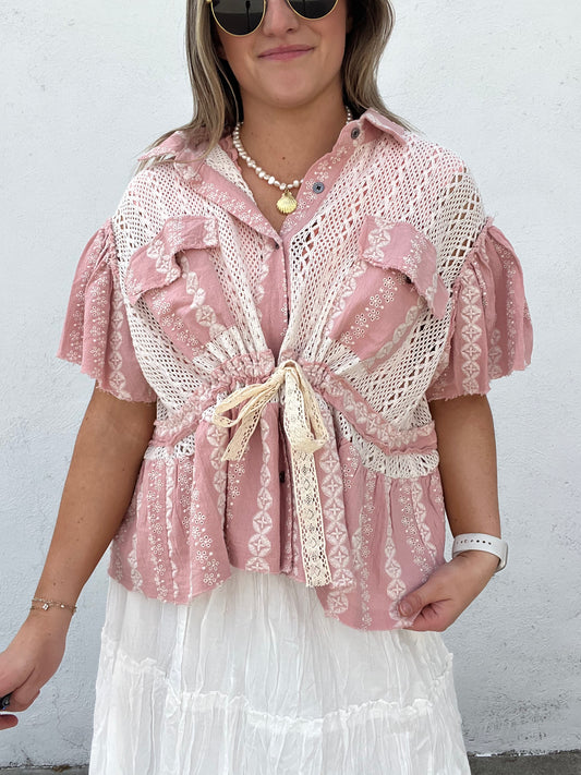 Coastal Crochet Top - PINK