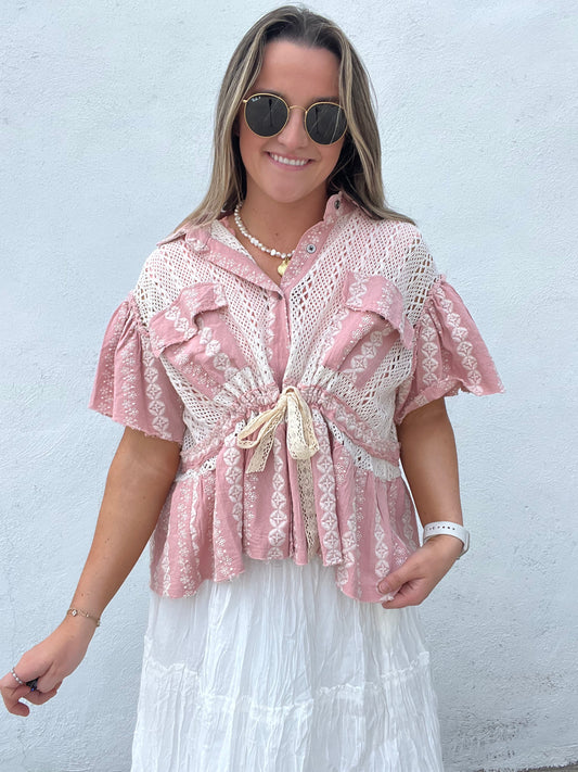 Coastal Crochet Top - PINK