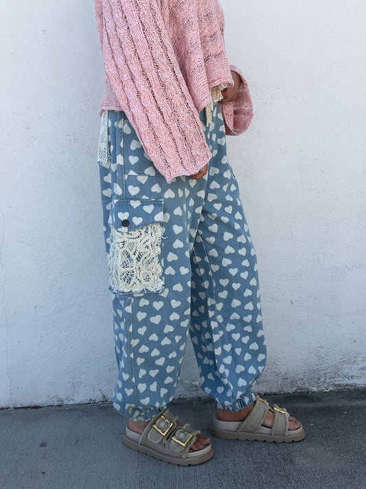 Charm Denim Joggers - HEART DENIM