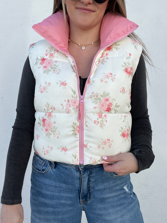 Floral Quilted Vest - PINK