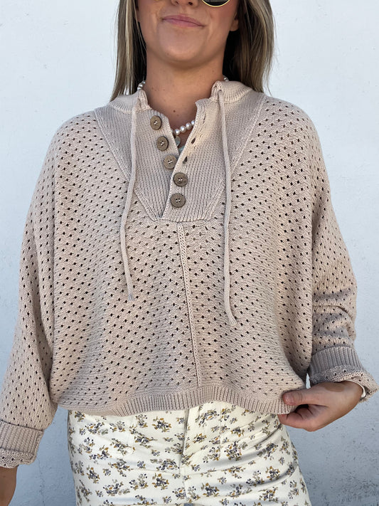 Buttercup Bliss Knit Henley - TAUPE