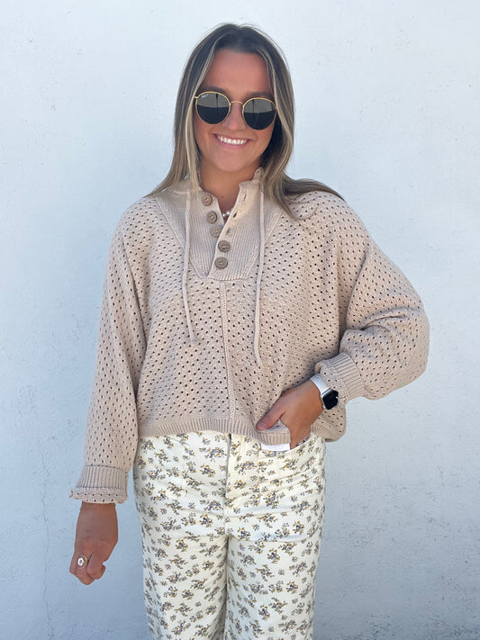 Buttercup Bliss Knit Henley - TAUPE