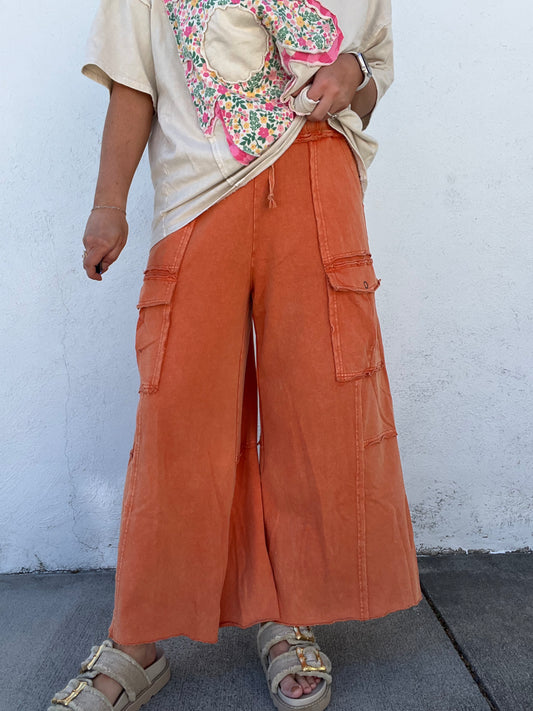 Small Town Stroll Wide Leg Pants - BURNT ORANGE
