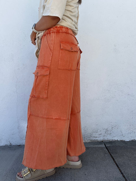 Small Town Stroll Wide Leg Pants - BURNT ORANGE