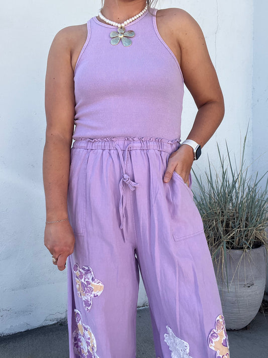 Violet Wide Leg Embroidery Jumpsuit