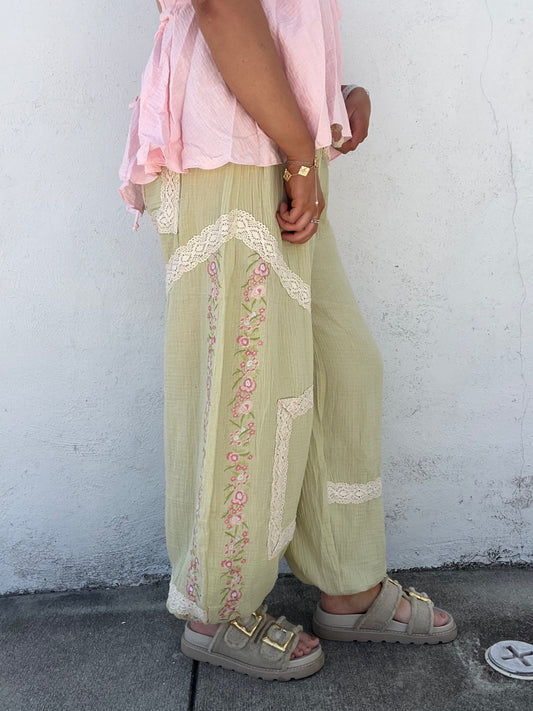 Floral Escape Joggers - SAGE