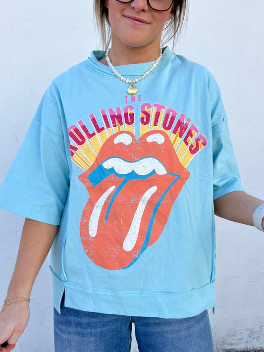 Boxy Rolling Stone Tee - BABY BLUE