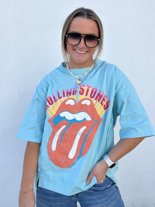 Boxy Rolling Stone Tee - BABY BLUE