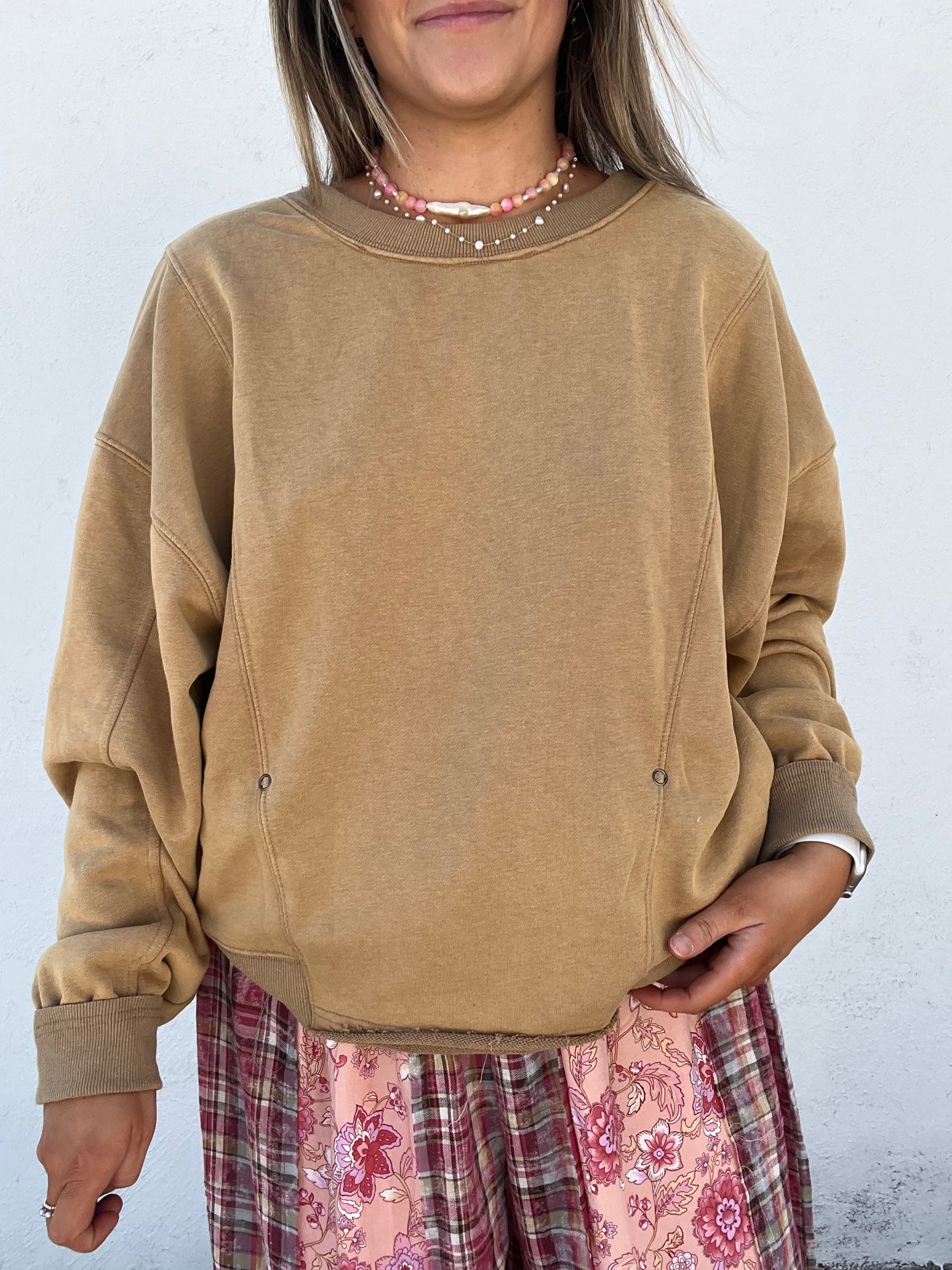 Reversible Twist-front Washed Terry Sweatshirt Top