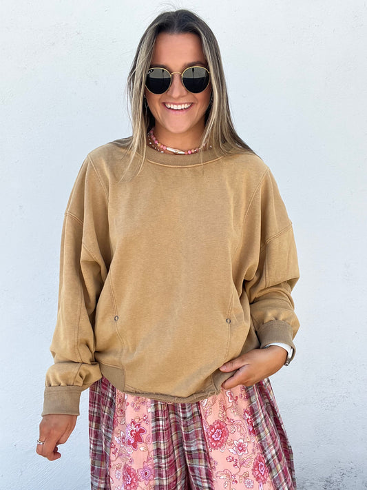 Reversible Twist-front Washed Terry Sweatshirt Top