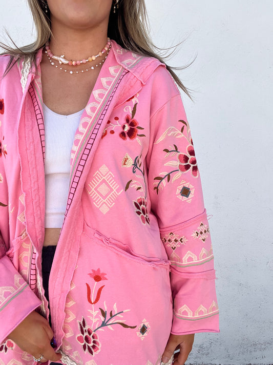 Love Struck Embroidery Hoodie Open Cardigan
