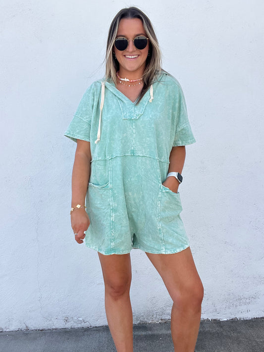 Emily Hooded Romper - MINT BLUE