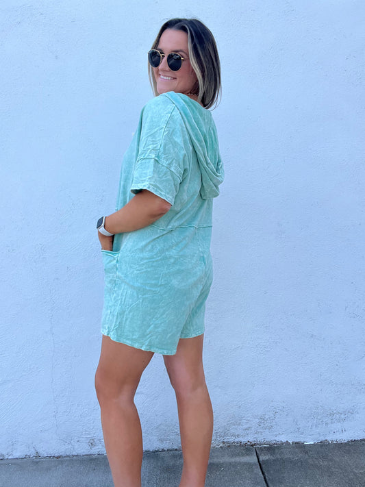 Emily Hooded Romper - MINT BLUE
