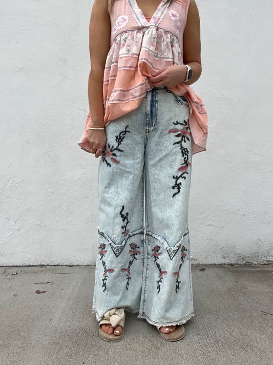 Embroidered Bloom Denim Jeans