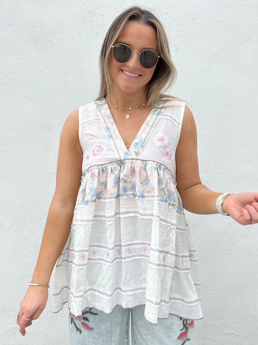 Floral Whisper Tank - CREAM