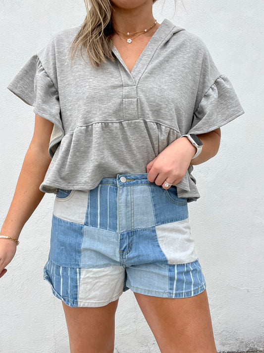 Mosaic Denim Shorts