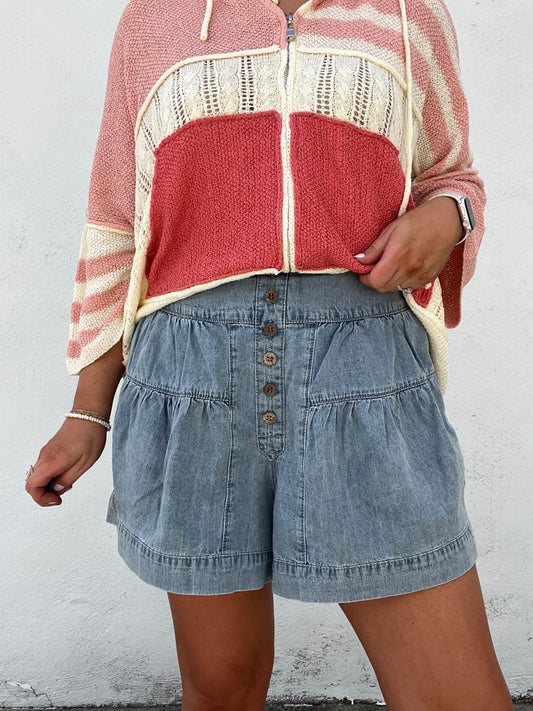 Trinity Tiered Button Down Denim Shorts PREORDER 5/23