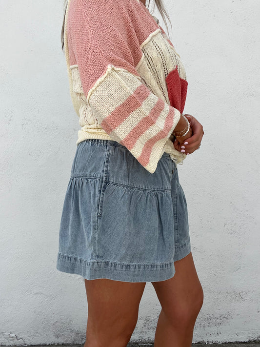 Trinity Tiered Button Down Denim Shorts PREORDER 5/23